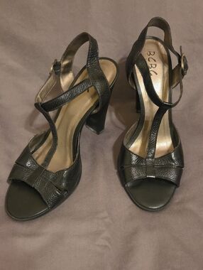 BCBG Black T-Strap Peep-Toe High Heel Sandals